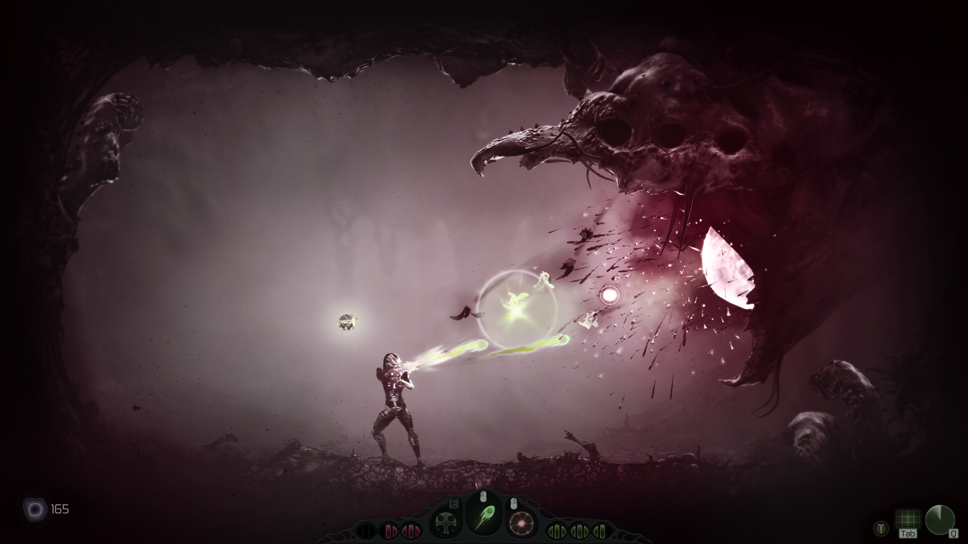 Moadra firing at a large alien creature